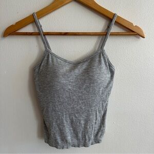 Grey Ribbed Spaghetti Strap Built In Bra Tank Top